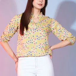 DressBerry Printed Mandarin Collar Puff Sleeves Top-image-69