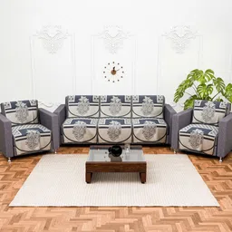 Myntra Elegant Homes Cream & Black 5 Seater Cotton Sofa Cover-image-13