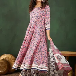 sangria SangriaFloral Printed AnarkaliKurta With Trouser & Dupatta Set image 2