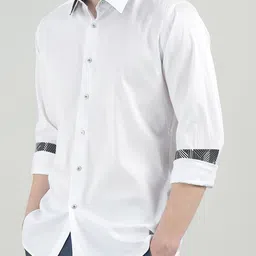 Karl Lagerfeld Men Spread Collar Solid Cotton Casual Shirt-image-9