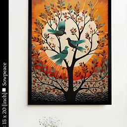 SOWPEACE Orange & Cream-Coloured 1 Piece Canvas Birds and Animals Wall Paintings-image-24