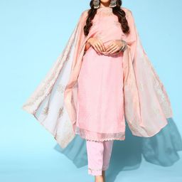 Ahalyaa Floral Printed Round Neck Gotta Patti Organza Kurta With Trousers & Dupatta-image-18