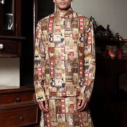 PATR Printed Mandarin Collar Woven Nehru Jacket-29