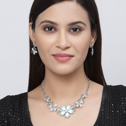 ZENEME Rhodium-Plated American Diamond Studded Floweret Jewellery Set image 5