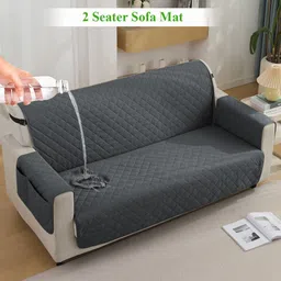 HOKIPO Grey 4 Pieces Quilted Two Seater Sofa Seat Mat With Armrest Covers-21