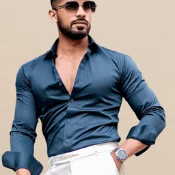INDOPRIMO Men Solid Spread Collar Satin Casual Shirt-picture-13