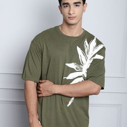 DOOR74 Men Floral Printed Drop-Shoulder Sleeves T-shirt-image-48