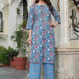 SAK JAIPUR Women Floral Printed Cotton Kurta with Palazzo-29
