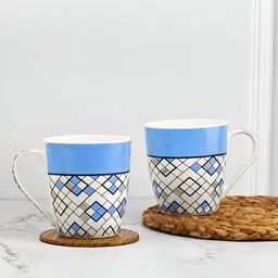 UPC White & Blue Printed Ceramic Glossy Cups Set of Cups and Mugs image 2