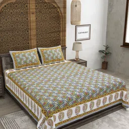 CLOTHOLOGY Grey & Yellow Floral 180 TC King Bedsheet with 2 Pillow Covers-image-75