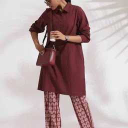 trueBrowns Shirt Collar Cotton Tunic with Trouser-image-12