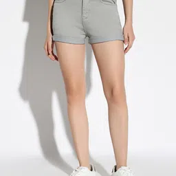 SHOWOFF Women Solid Grey Slim Fit Denim Denim Shorts-image-53