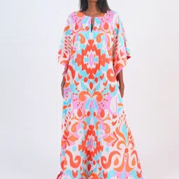 azurina Women Printed Pure Cotton Maxi Kaftan Nightdress-image-54
