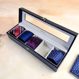 La Trove Men 5 Slot Blue Leather Tie Organizer Box for Wardrobe Closet-image-101