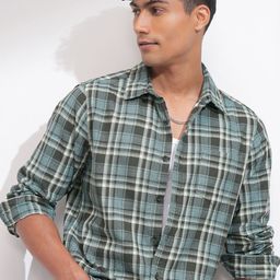 HIGHLANDER Men Comfort Slim Fit Cutaway Collar Tartan Checked Cotton Casual Shirt-image-87