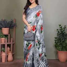 Lookmark Floral Printed Tussar Saree-image-95