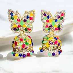 M55 Gold-Plated Artificial Stones Classic Jhumkas-29
