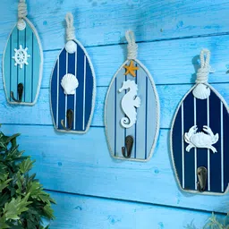 eazy wagon Blue & White Boat Shaped Sea Horse Beach Wall Hooks-55