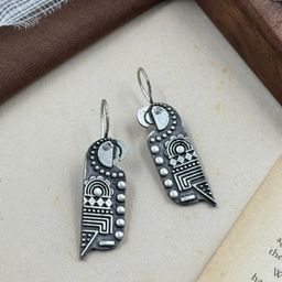 NAMAN ARTS Silver Plated Black Oxidised Contemporary Drop Earrings-7