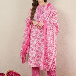 Indo Era Women Floral Printed Kurta with Trousers & Dupatta-picture-25