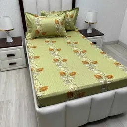 Pure Decor Green & Brown Floral 330 TC Single Bedsheet Set 1.73 m x 2.36 m-picture-32
