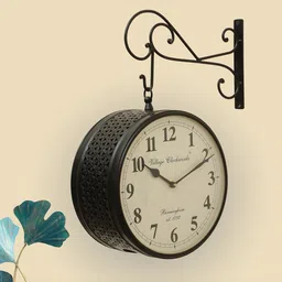 vedas Anvi Black & White Metal Double Sided Wall Clock-27