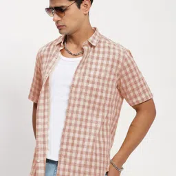SHOWOFF Gingham Checked Comfort Slim Fit Cotton Casual Shirt-image-35