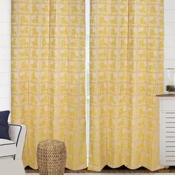 Saral Home Beige & Mustard Set of 2 Floral Black Out Long Door Curtain-image-54