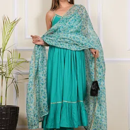 Indi INSIDE Shoulder Straps Gotta Patti Pleated Anarkali Kurta With Trousers & Dupatta-picture-57