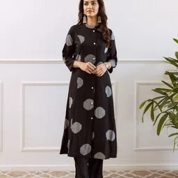 Anouk Polka Dots Printed Mandarin Collar Panelled Brocade A-Line Kurta-picture-31