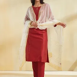 Fabindia Floral Printed Cotton Silk Block Printed Technique Dupatta-picture-29