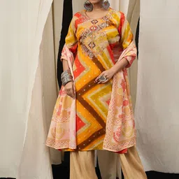 Anouk Women Leheriya Printed Kurta with Palazzo & Dupatta-picture-2