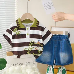 INCLUD Boys Striped Polo Collar T-shirt With Shorts-image-96