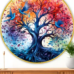 Myntra Elegant Homes Blue & Red Wood Floral and Botanical Wall Paintings-image-81