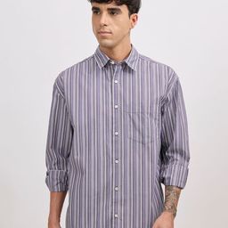 Espanshe Men Striped Spread Collar Pure Cotton Oversized Casual Shirt-image-86