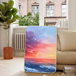 Livin'luxe Blue & Orange Ocean Sunset Abstract Wooden Wall Art-picture-35