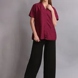 Thansmay Kleider Self Design Half Sleeves Shirt With Palazzos-image-40
