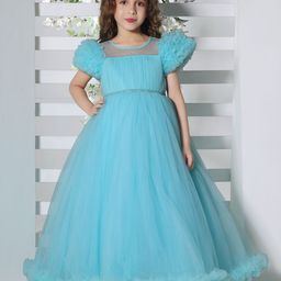 Ministitch Puff Sleeve Ruffled Net Maxi Dress-image-2