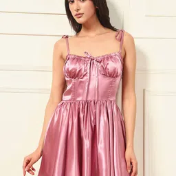 BAESD Shoulder Straps Sheen Fit & Flare Dress-image-45