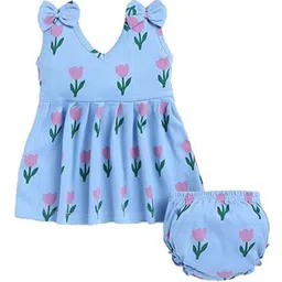THE COTTON BABY Girls Floral Printed V Neck A-Line Dress-picture-2