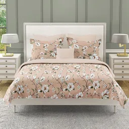 SWAYAM Beige Floral 210 TC King Bedsheet with 2 Pillow Covers-image-8