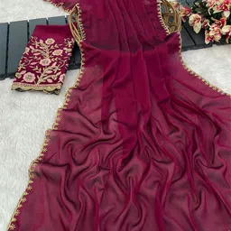 K 5 Fashion Embroidered Pure Chiffon Saree-picture-36
