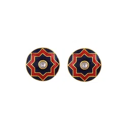 House of Pataudi Men Gold-Plated Stones Studded Enamel Detail Cuff Links-image-93
