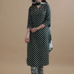 Jaipur Kurti Floral Printed Thread Work Pure Cotton Kurta with Trouser & Dupatta-picture-34
