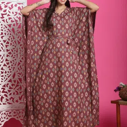 Boston Club Printed Kaftan Maxi Nightdress-image-46