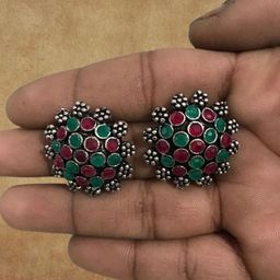 OPUS GEMS Artificial Stones Studded Oxidised Circular Shaped Studs-image-93