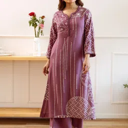 Anouk Purple Geometric Printed Sweetheart Neck Straight Kurta With Palazzos-image-46