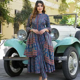 Divena Women Floral Printed Regular Sequinned Pure Cotton Kurta with Trousers & With Dupatta image 5
