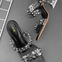 Lavie Embellished PU Party Slim Heeled Peep Toes-14