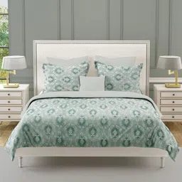 SWAYAM Green & White Ethnic Motifs 210 TC King Bedsheet with 2 Pillow Covers-image-20